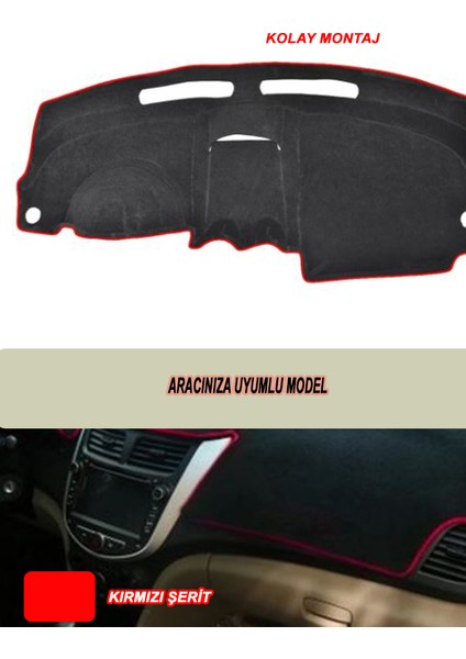 Peugeot 206 Kucuk Ekran (2002-2006) 3D Torpido Koruma - Ön Göğüs Kaplama - Kırmızı Şerit