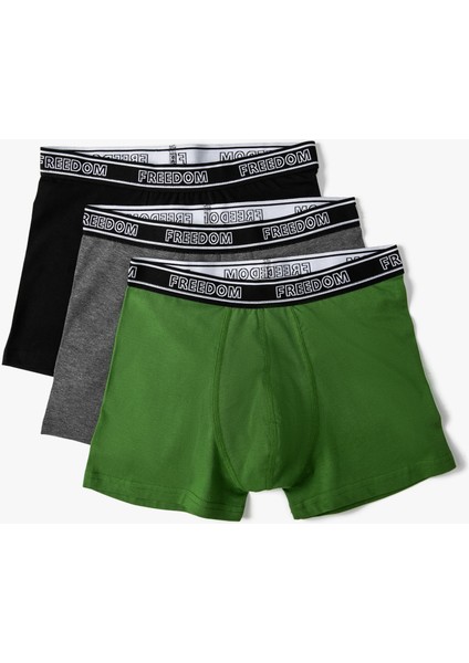 3'lü Boxer Seti Slogan Detaylı Çok Renkli
