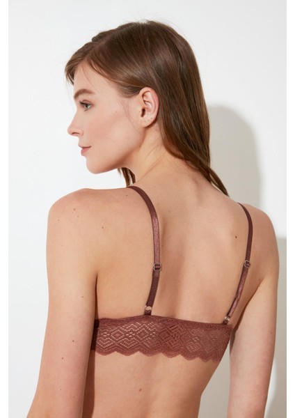 KAHVERENGİ DEKOLTESİ DANTEL DETAYLI MİCRO BRALET DS200475BR