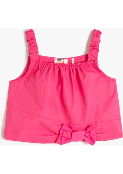 Crop Bluz Askılı Fiyonk Detaylı Pamuklu