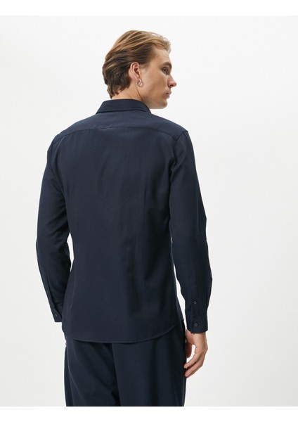 Klasik Gömlek Yarım Italyan Yaka Düğmeli Uzun Kollu fırsatları