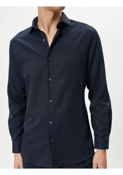 Klasik Gömlek Yarım Italyan Yaka Düğmeli Uzun Kollu indirimleri