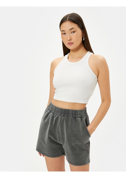 Beli Lastikli Şort Mini Cepli Normal Bel