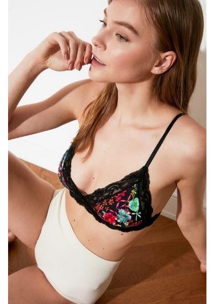 Çiçekli Yakaları Siyah Dantelli Bralet Ds200475br modelleri