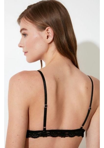Çiçekli Yakaları Siyah Dantelli Bralet Ds200475br