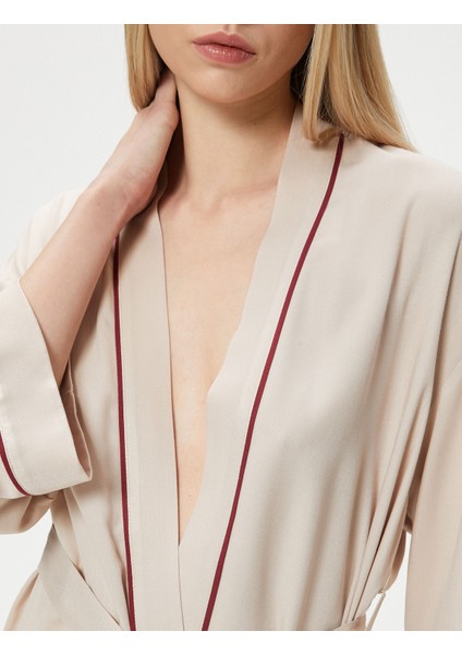 Oversize Kimono Beli Kuşaklı Şeritli Viskon indirimleri