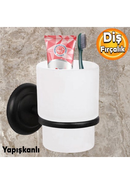 Diş Fırçalık Yapışkanlı Banyo Diş Fırçası Kabı Kutusu Siyah