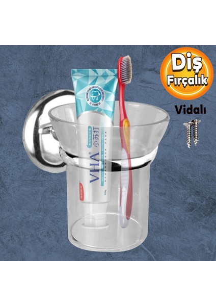 Diş Fırçalık Vidalı Banyo Diş Fırçası Kabı Kutusu Krom Kristal