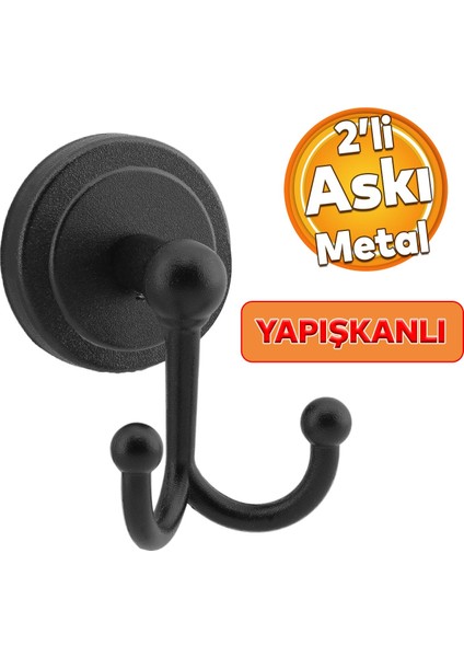 Yapışkanlı Banyo Havluluk Bornoz Askısı Tutacağı Asacağı Asma Aparatı Metal Siyah Askılık Askılığı