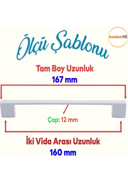 Gölcük Düz (160 mm - 16 cm) Beyaz Metal Mobilya Mutfak Çekmece Dolap Dolabı Kapak Kulbu Kulpu Kulpları fiyatları