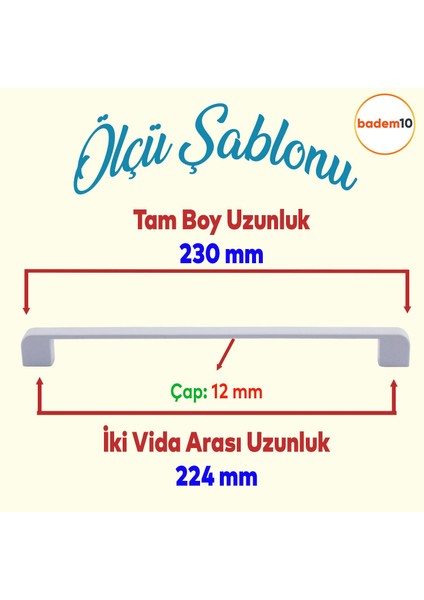 Gölcük Oval (224 mm - 22.4 cm) Beyaz Metal Mobilya Mutfak Çekmece Dolap Dolabı Kapak Kulbu Kulpu Kulpları fiyatları