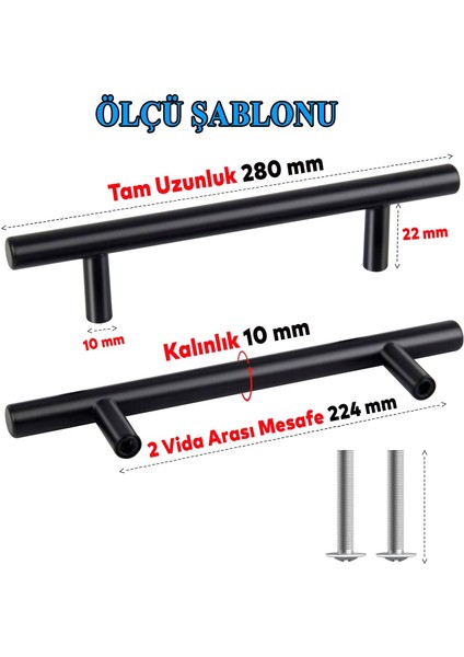 Rosemary Mobilya Mutfak Çekmece Dolap Kapak Kulpu Kulbu 224 mm Mat Siyah Metal Kulp fiyatları