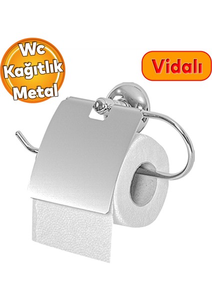 Tuvalet Kağıtlık Aparat Kapalı Wc Kağıt Standı Paslanmaz Metal Sağlam Vidalı Krom Renk