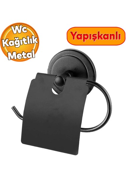 Yapışkanlı Tuvalet Kağıtlık Aparat Kapalı Wc Kağıt Standı Paslanmaz Metal Sağlam Siyah Renk