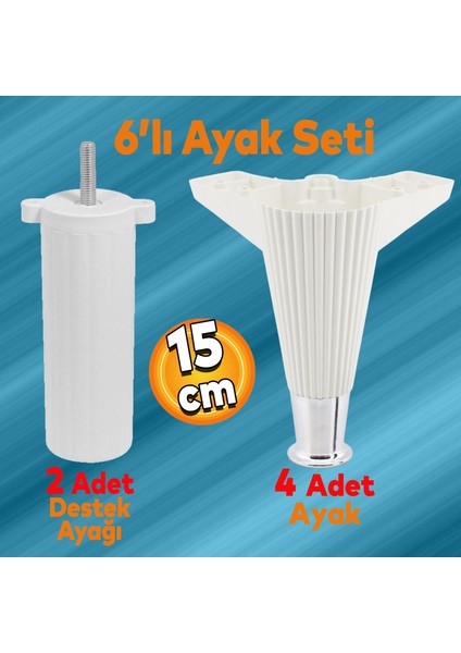 Wetra Line 6'lı Set Mobilya Tv Ünitesi Çekyat Koltuk Kanepe Destek Ayağı 15 cm Beyaz Krom M8 Civata