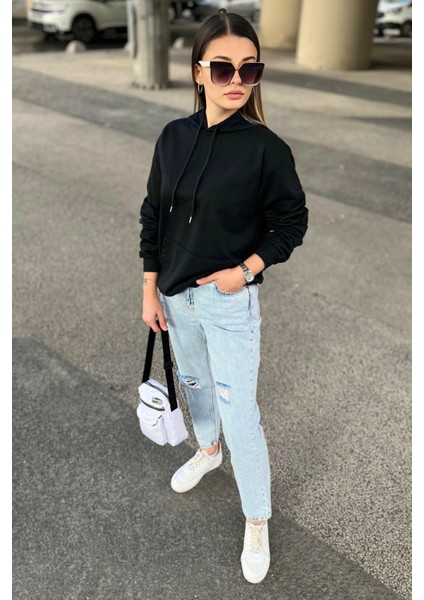 23003-SIYAH Kapsonlu Sweat modelleri
