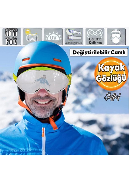 Bellasimo Kayak Gözlüğü Değiştirebilir Camlı Antifog Güneş Kar Gözlük Şeffaf Snowboard Glasses Gözlük