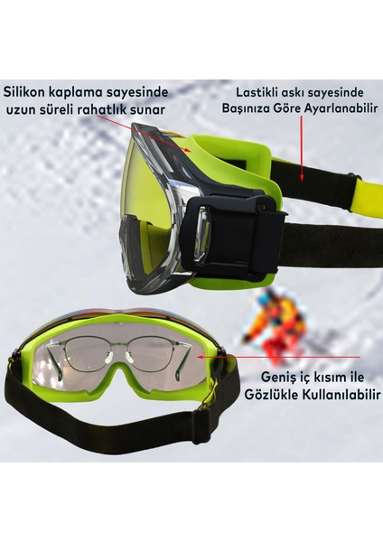 Bellasimo Kayak Gözlüğü Değiştirebilir Camlı Antifog Güneş Kar Gözlük Şeffaf Snowboard Glasses Gözlük