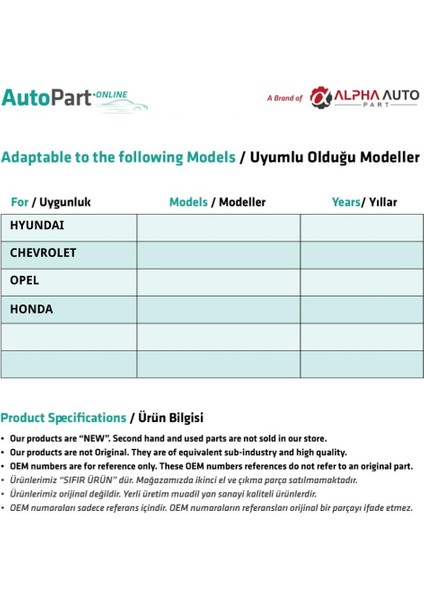 Alpha Auto Part Honda,hyundai,chevrolet,opel Için Karter Tapası