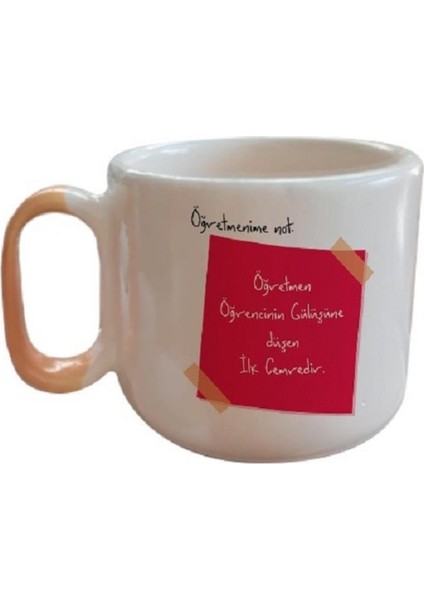 Öğretmenime Not: Öğretmen Öğrencinin Gülüşüne Düşen Ilk Cemredir Baskılı Turuncu Kulplu Aryaçay Kupa