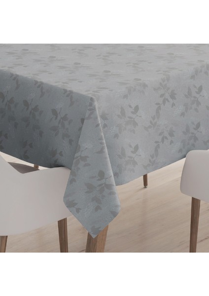 Elyaf Astarlı Pvc Masa Örtüsü Silinebilir Sıvı Geçirmez Leke Tutmaz Yaprak Kabartma Desenli Gümüş Gri
