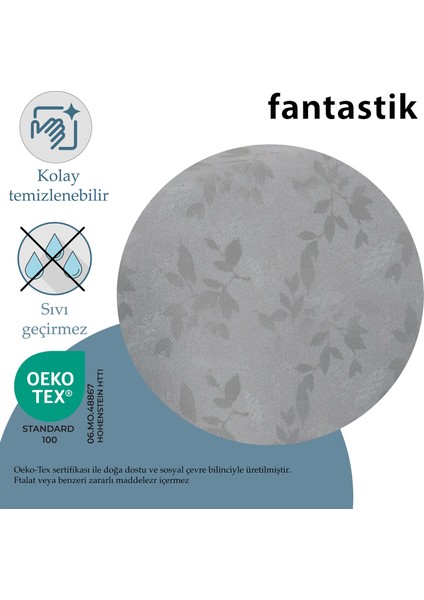 Elyaf Astarlı Pvc Masa Örtüsü Silinebilir Sıvı Geçirmez Leke Tutmaz Yaprak Kabartma Desenli Gümüş Gri modelleri