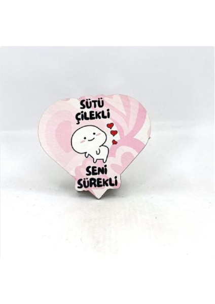 Sütü Çilekli Sütü Sürekli Baskılı Ahşap Bardak Altlığı