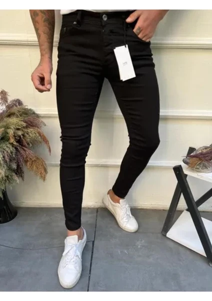 Lina Trend Erkek Siyah Slim Fit Likralı Erkek Kot Pantolon