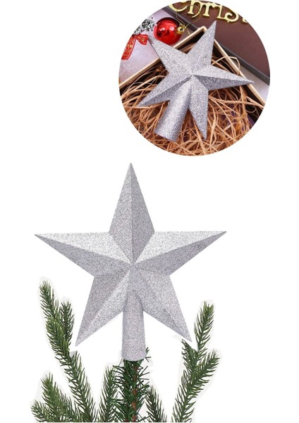 Yılbaşı Çam Ağacı Tepeliği Gümüş Yıldız Tepelik 20 cm