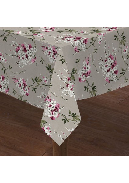 Masa Örtüsü Elyaf Astarlı Muşamba 140X250CM Pvc Silinebilir Sıvı Geçirmez Leke Tutmaz Çiçekli Bej