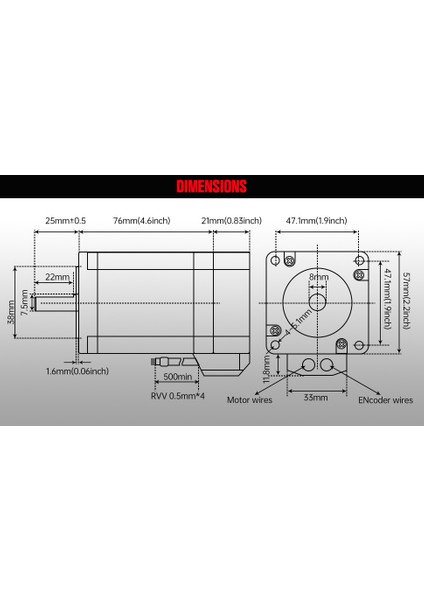 Rattm Motor 57HSE76-2N-D25 Cnc NEMA23 2n.m 288OZ-IN Kapalı Döngü Servo Motor KITLERI,HSS57 Hibrit Servo Sürücü