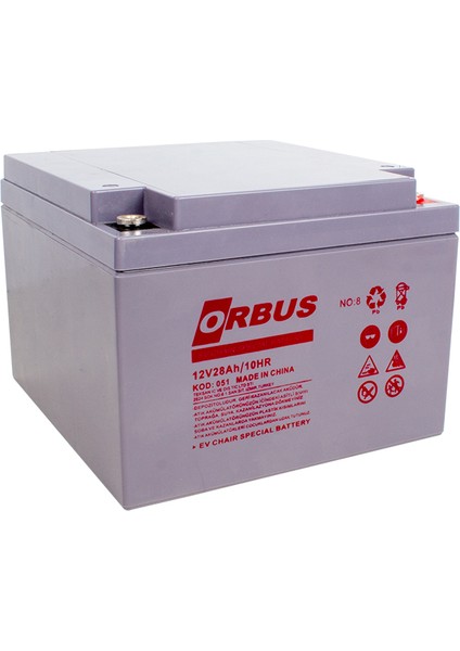 Orbus 12 V 28 A Yatık Tip Engelli Araç Aküsü 177X166X126 mm modelleri