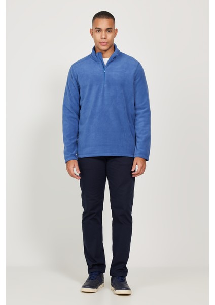 AC&Co / Altınyıldız Classics Erkek Indigo Anti-pilling Tüylenme Yapmayan Standart Fit Dik Yaka Soğuk Geçirmez Polar Sweatshirt