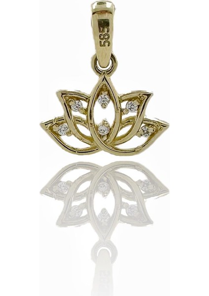 14 Ayar Altın Minik Lotus Çiçeği Kolye Ucu Charm