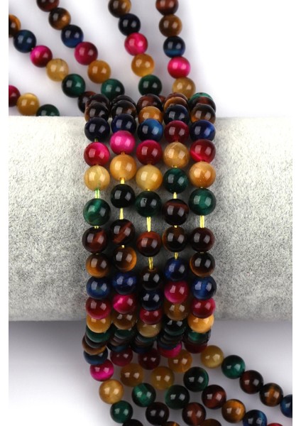 Renkli Kaplan Gözü Doğal Taş Dizi 6 mm Küre Kesi