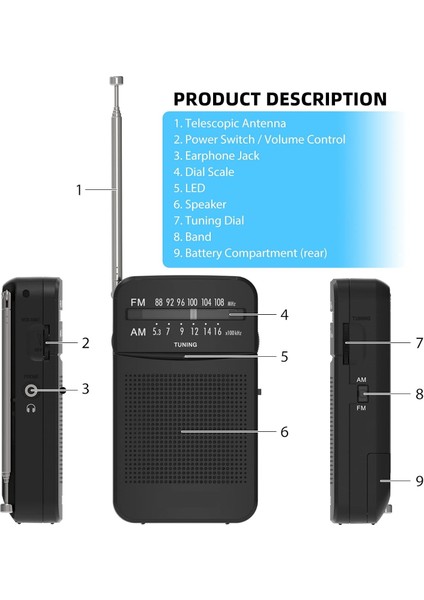 HT-263 Taşınabilir Am/fm Radyo Küçük Boy Cep Radyosu Pilli Radyo