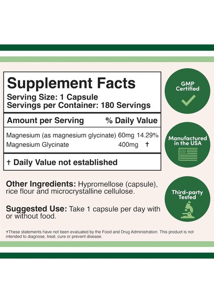 Magnesium Glycinate 400 Mg 180 Kapsul High Absorption modelleri