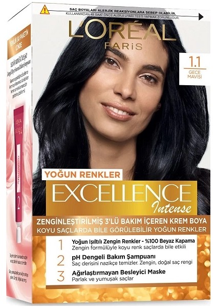 L'Oréal Paris L'OREAL PARİS EXCELENCE İNTENSE KİT SAÇ BOYASI 1.1-GECE MAVİSİ