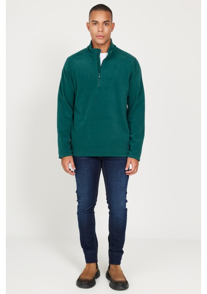 AC&Co / Altınyıldız Classics Erkek Yeşil Anti-pilling Tüylenme Yapmayan Standart Fit Dik Yaka Soğuk Geçirmez Polar Sweatshirt