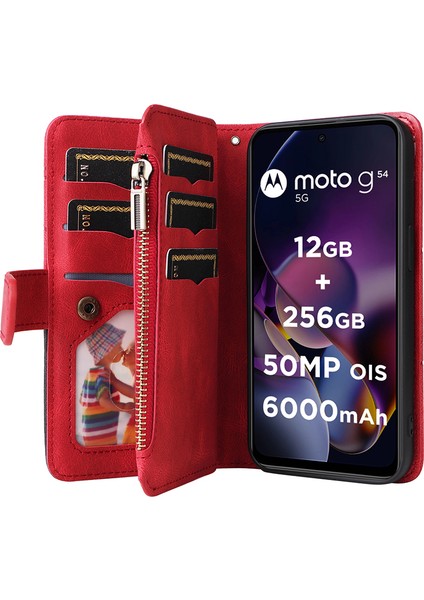 Motorola Moto G54 5g Deri Telefon Stand Kapağı Manyetik Ekleme Cüzdanı (Yurt Dışından)