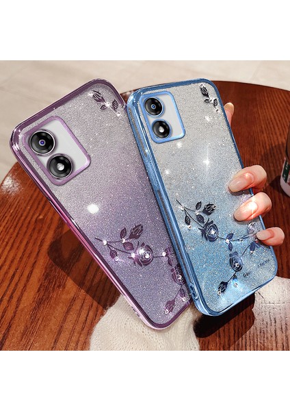 Motorola Moto E13 4g Tpu Kılıfı Çiçek Deseni Glitter Telefon Kapağı Kayış (Yurt Dışından) modelleri