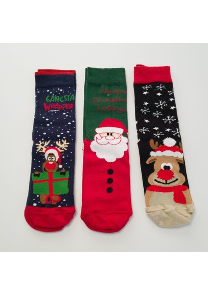 Pamuklu Yılbaşı Çorabı & Hediye Kutusunda Yeni Yıl Çorabı 3 Çift Yılbaşı Çorab