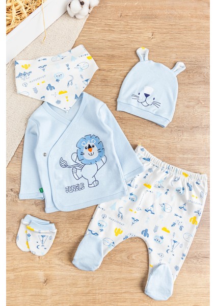 Aslan Figürlü Pamuklu 5 Parça Erkek Bebek Hastane Çıkışı Bebek Takımı