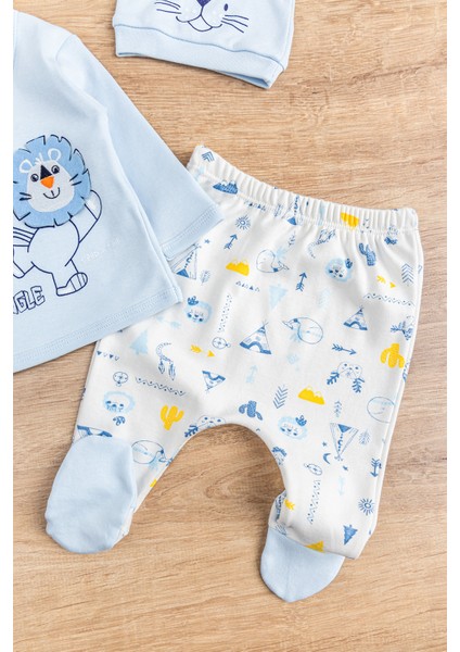 Aslan Figürlü Pamuklu 5 Parça Erkek Bebek Hastane Çıkışı Bebek Takımı modelleri