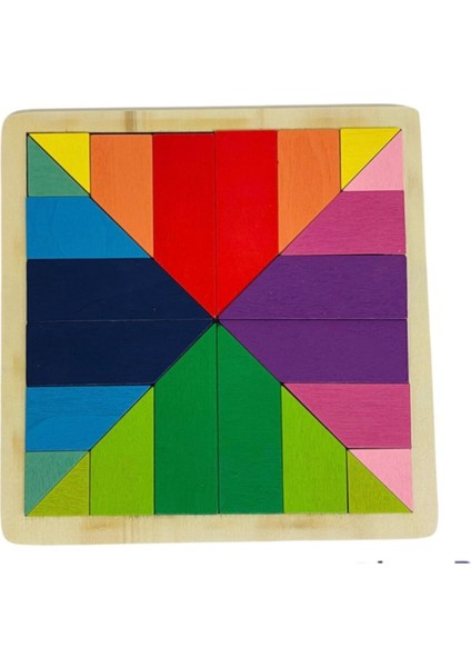 Ahşap Renkli Tangram 24 Parça Zeka Oyunu Eğitici Oyuncak 18X18CM