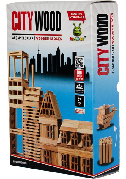 Citywood | Ahşap Yapı Seti, Oyunu - 100 Parça Naturel Ahşap Yapı Blokları 3+ Yaş