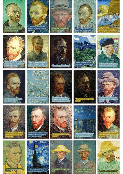 Van Gogh Alıntılar 54 Adet Poster Seti, Oda Dekoru