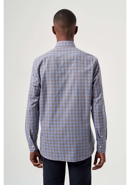 Regular Fit Paşa Yaka Ekoseli Kahve Erkek Gömlek GM23K232024_D11