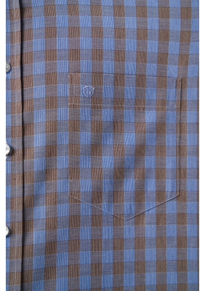 Regular Fit Paşa Yaka Ekoseli Kahve Erkek Gömlek GM23K232024_D11