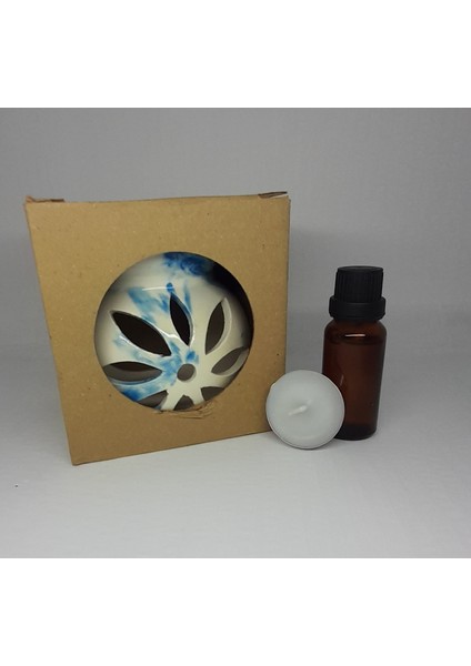 Lotus Çiçeği Ebruli Desen Buhurdanlık (20ML Lavanta Yağı)